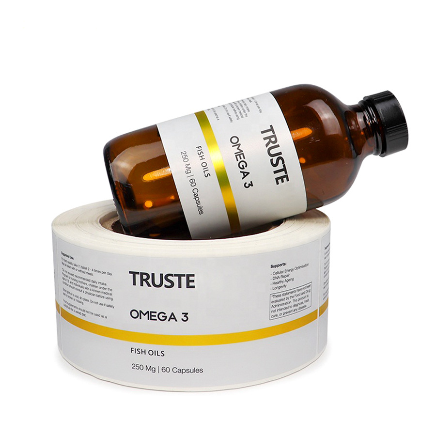 Medical Label - ที่กำหนดเองกระดาษเคลือบยาขวดหมึกเป็นมิตรกับสิ่งแวดล้อมม้วนการพิมพ์บรรจุภัณฑ์เครื่องสำอางป้ายฟอยล์ทอง