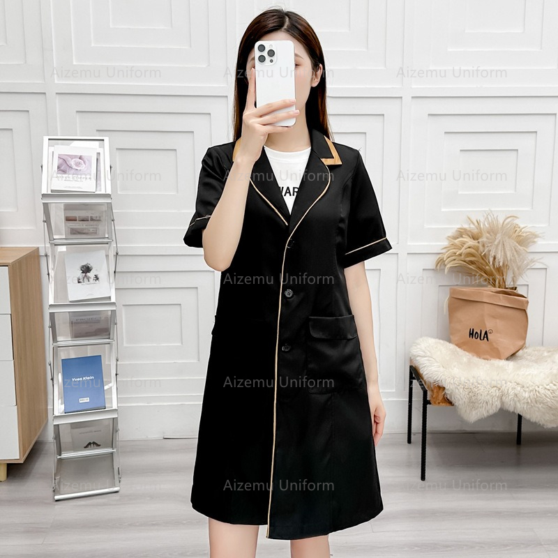 ความงามสีดําชุดBeautycian Robe - Medical Lab Hospital บทวิจารณ์และราคา